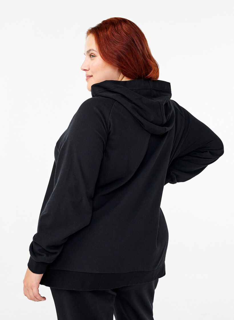 Hooded sweat cardigan with pockets, Black, Model image number 2
