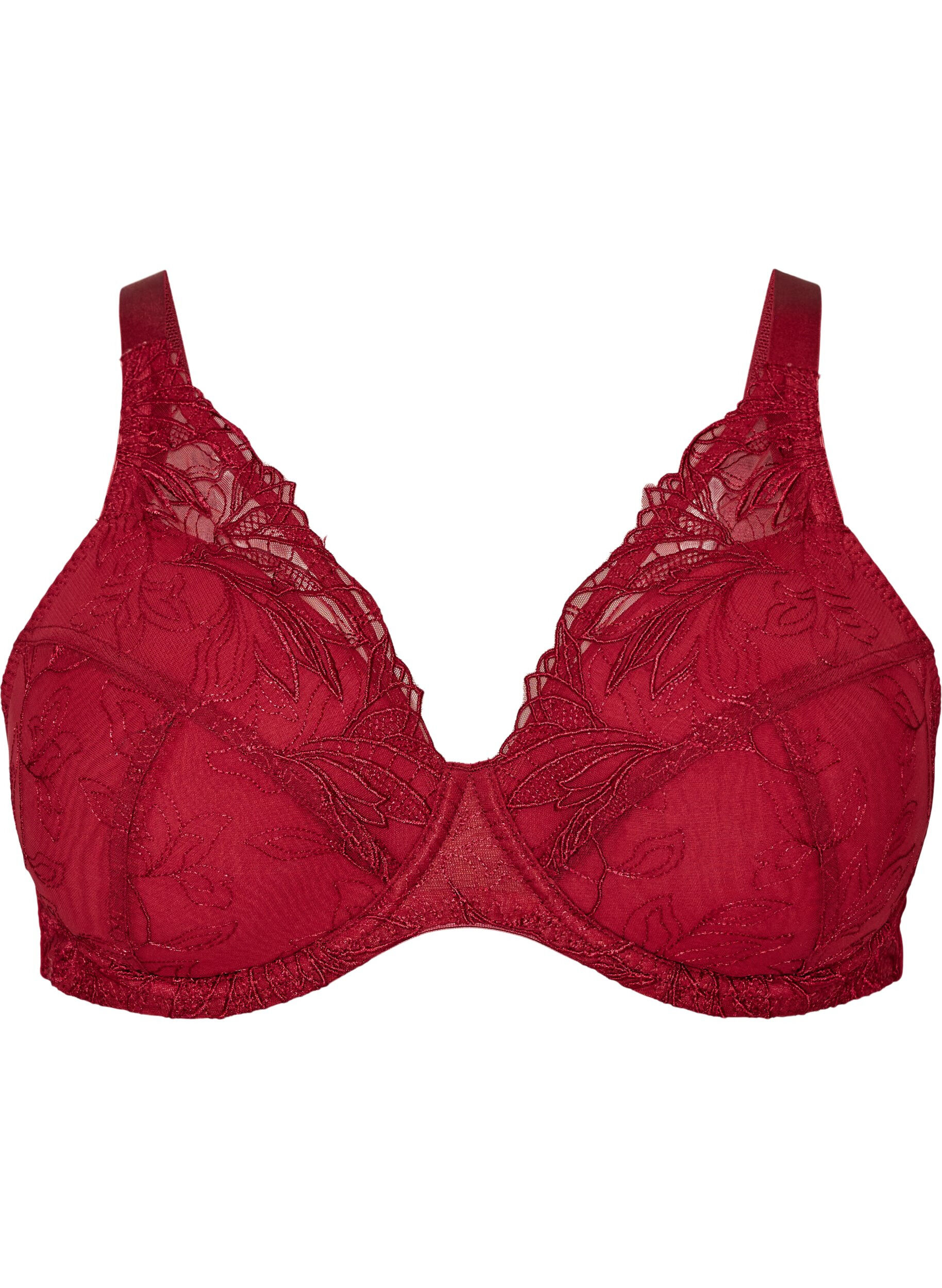 ZizzifashionPadded lace bra with underwire, Red, Packshot image number 0