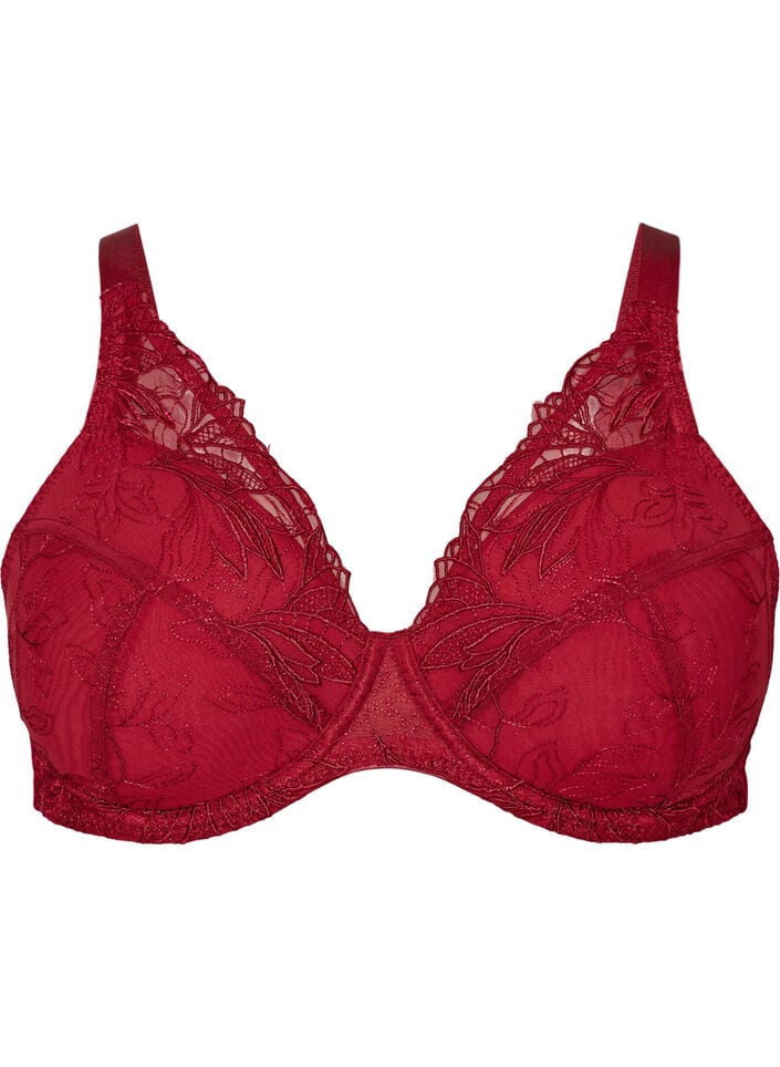 Padded lace bra with underwire, Red, Packshot image number 0