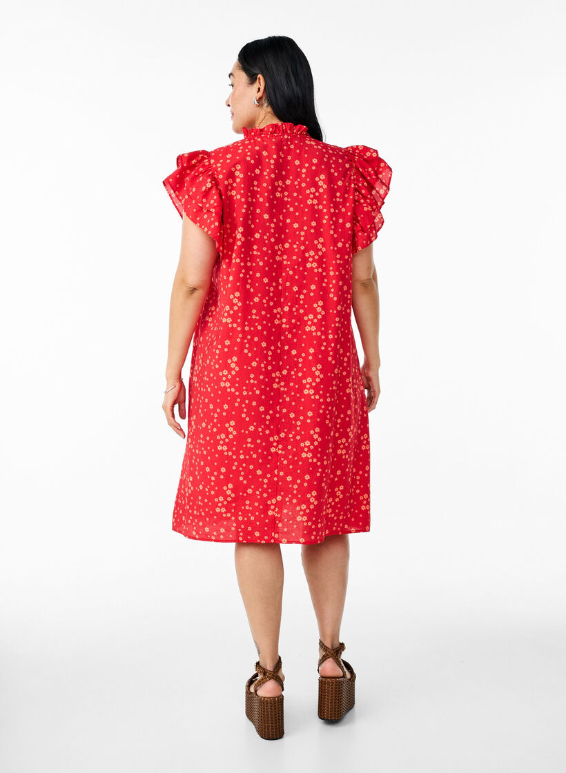 Short dress with ruffle details, Red, Model image number 2