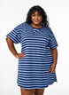 Long night t-shirt in organic cotton with stripes, Blue, Model image number 0