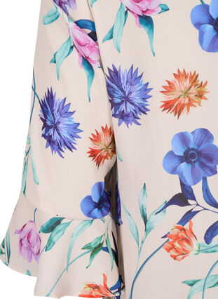 Floral midi dress with 3/4 sleeves, Buttercream Blue Fl., Packshot image number 3
