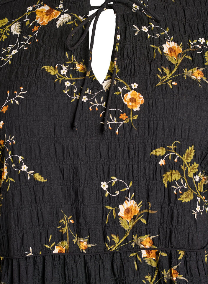 Floral print dress with tie fastening, Black, Packshot image number 2