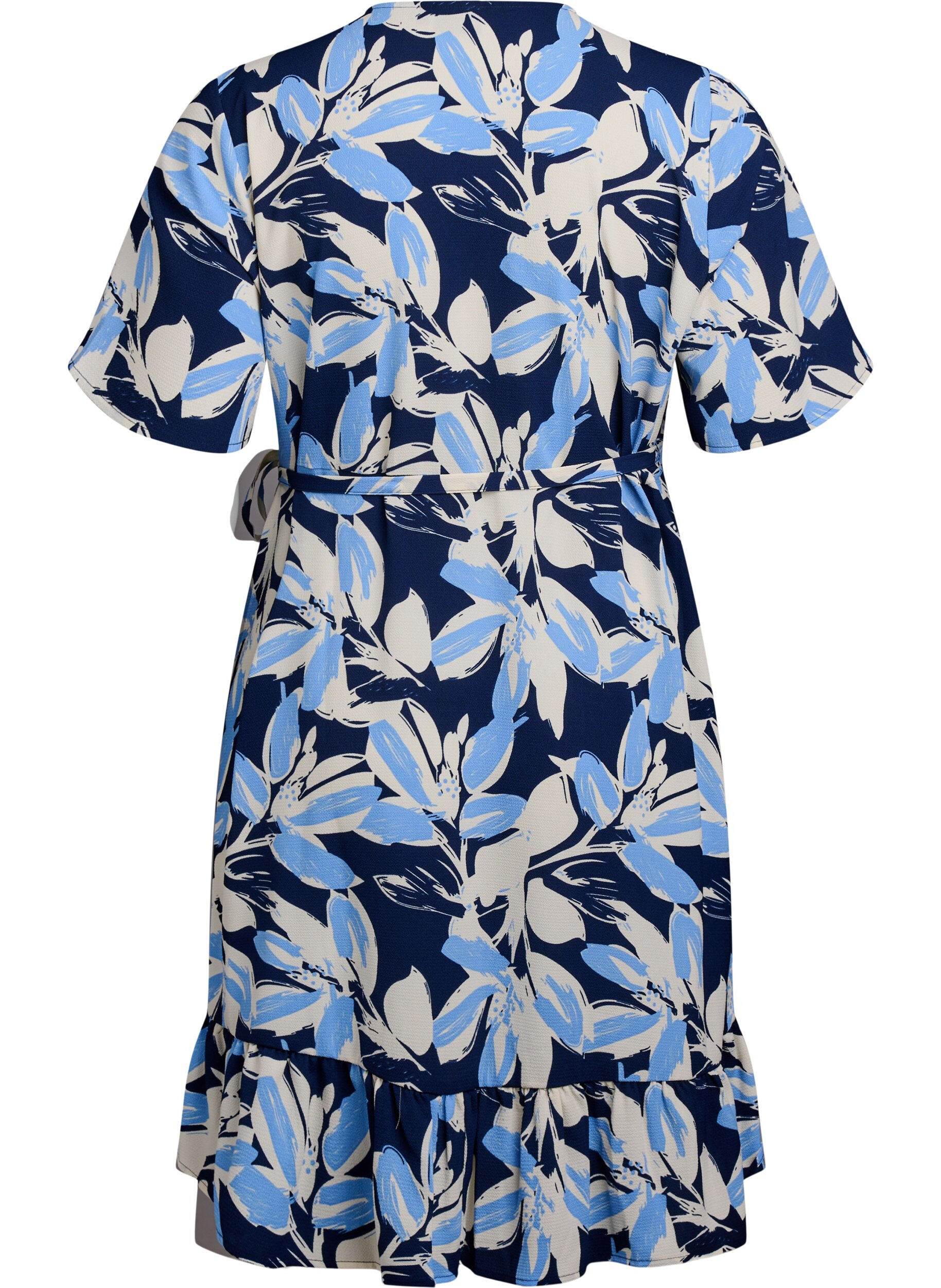 Zizzifashion Floral wrap dress with short sleeves, Blue, Packshot image number 1