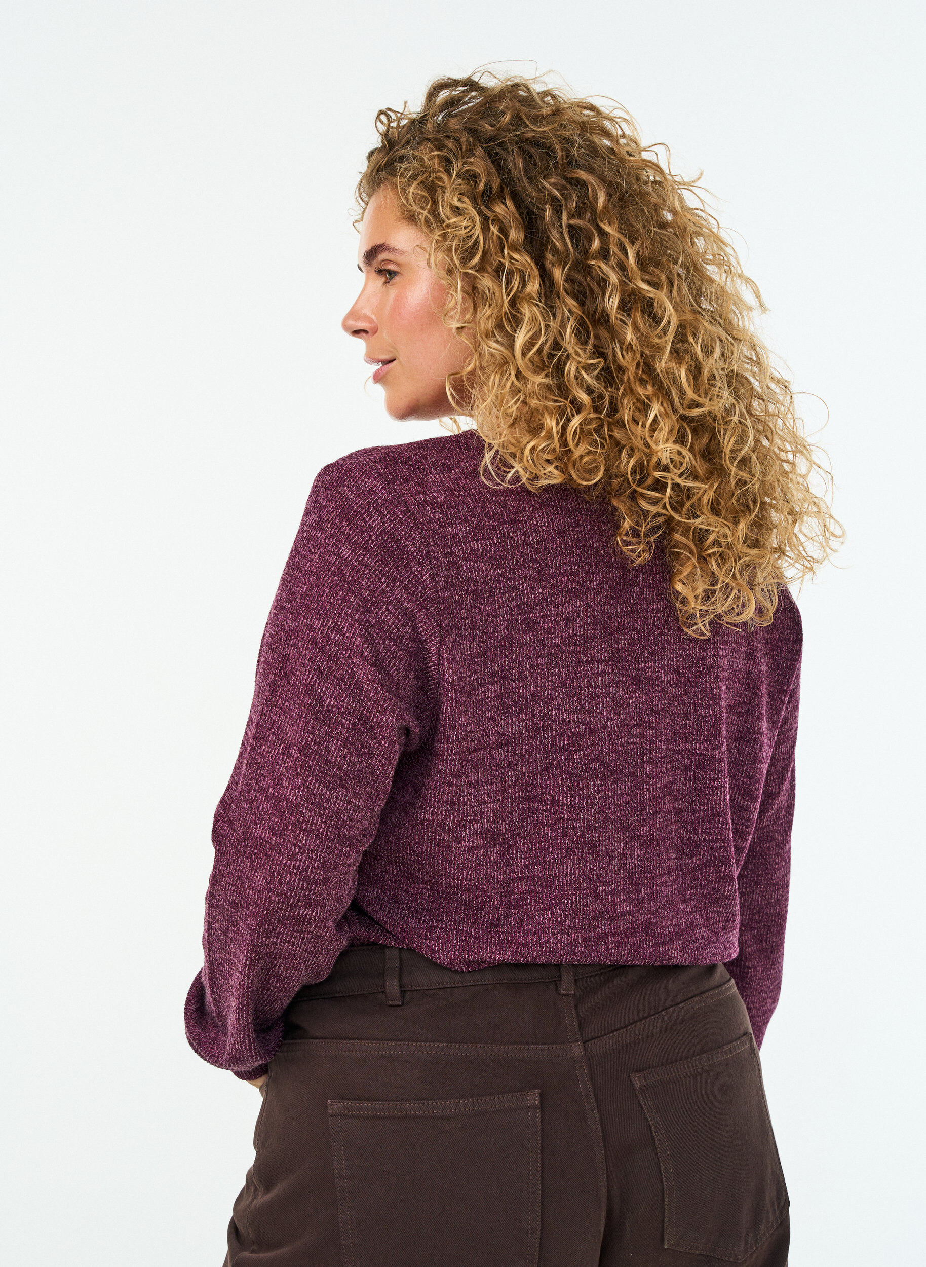ZizzifashionJersey blouse with a V-neck and long sleeves, Dark Bordeaux, Model image number 2
