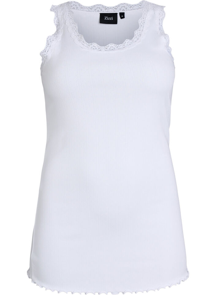 Tank top with lace trim and eyelet embroidery, White, Packshot image number 0