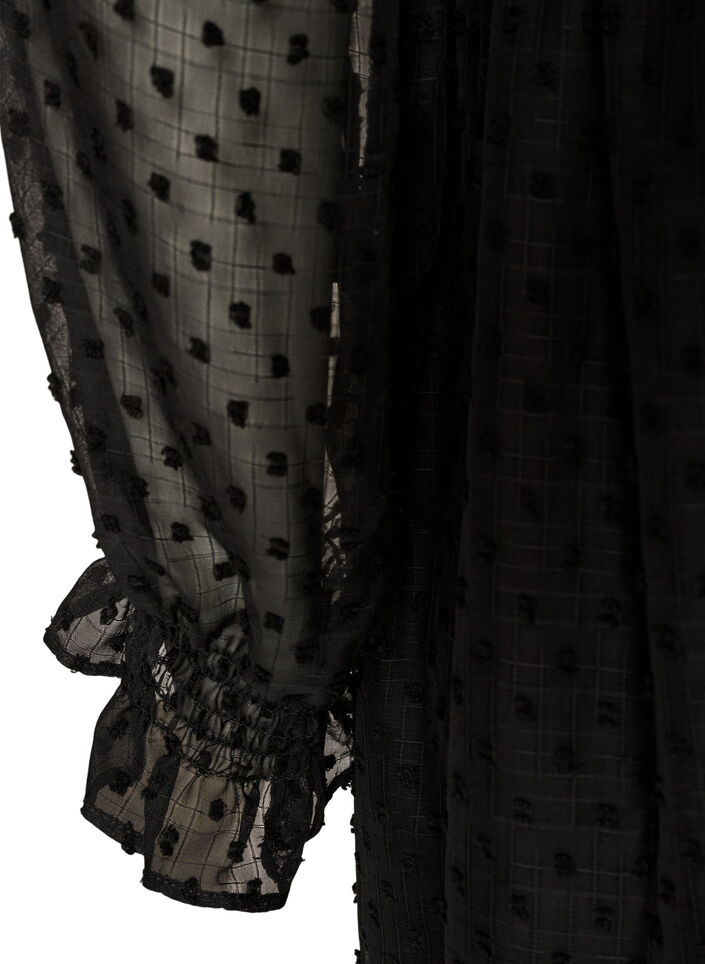 Chiffon dress with guipure lace and empire line, Black, Packshot image number 3