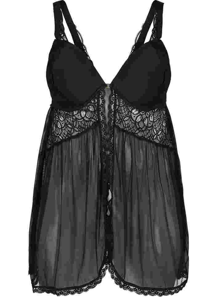 Night dress with lace and moulded cups, Black, Packshot image number 0