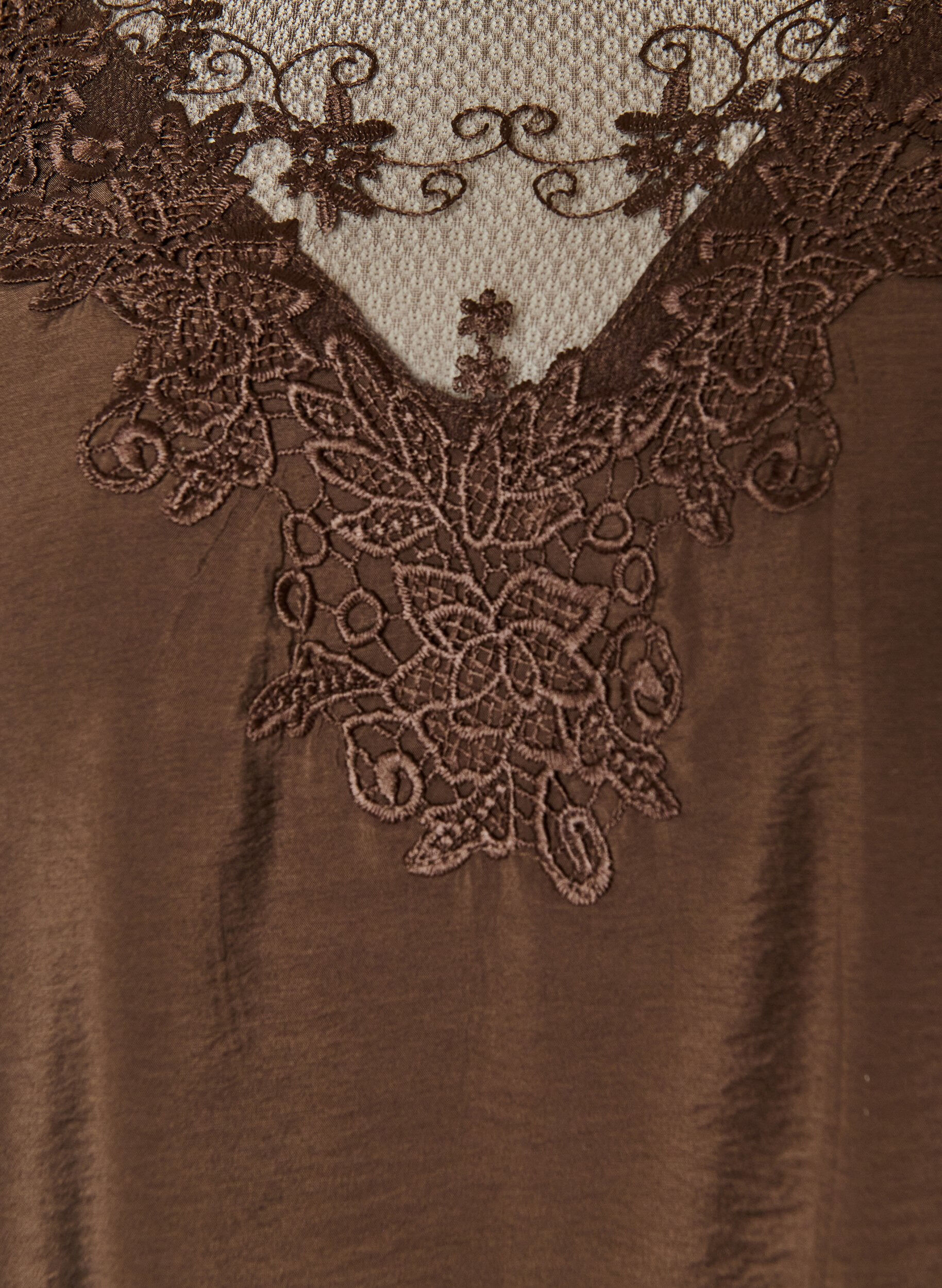 ZizzifashionBlouse with 3/4 sleeves and lace details, Brown, Packshot image number 2
