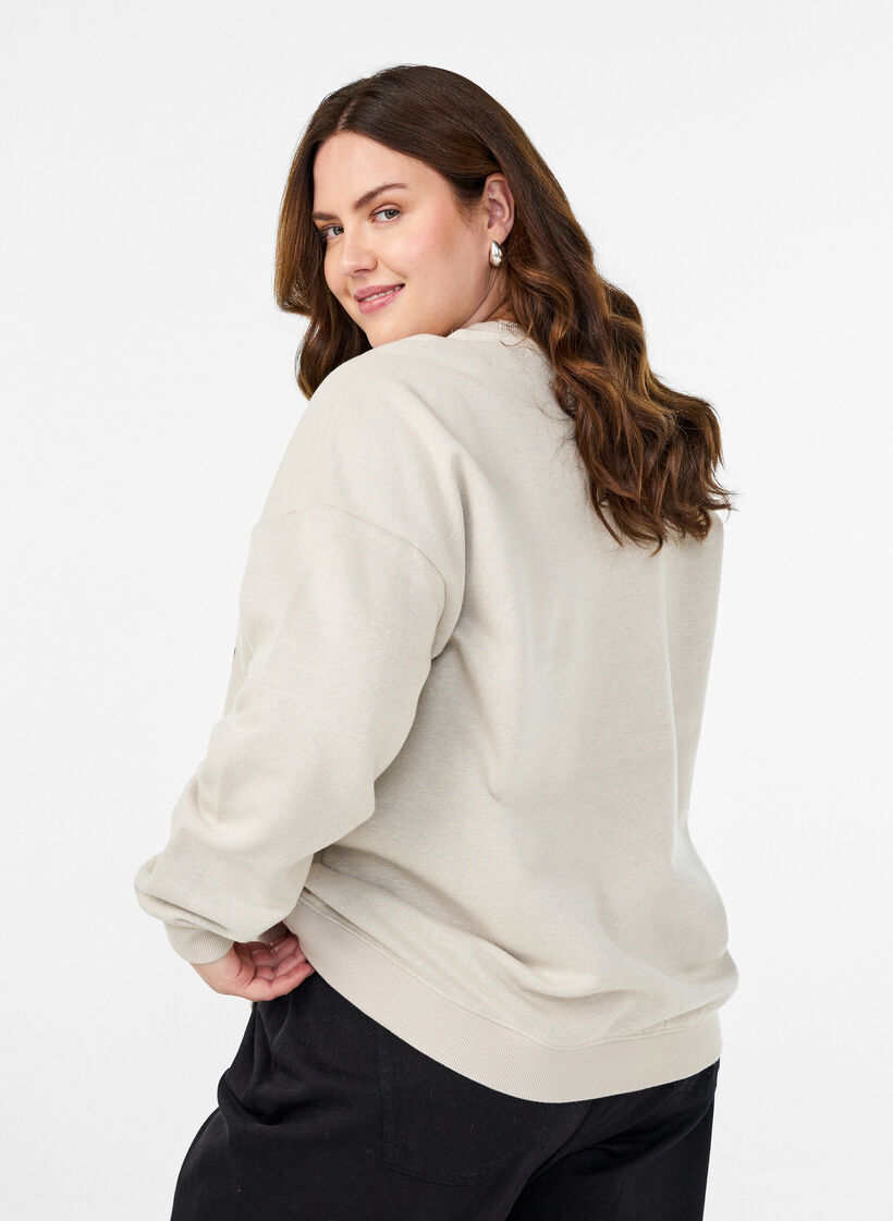 Sweatshirt with front text, Beige, Model image number 2