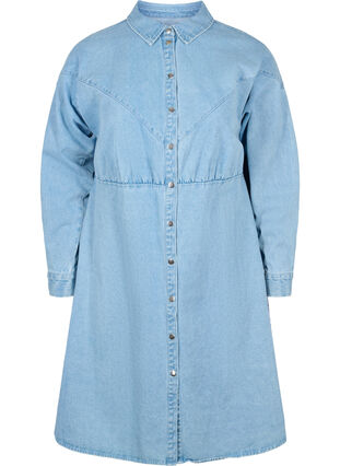 Denim dress with buttons and long sleeves, Light blue denim, Packshot image number 0