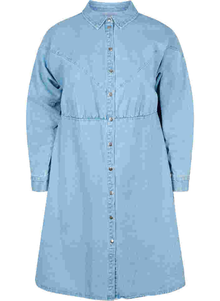 Denim dress with buttons and long sleeves, Light blue denim, Packshot