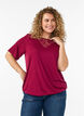 Blouse with lace insert and balloon sleeves, Red, Model image number 0