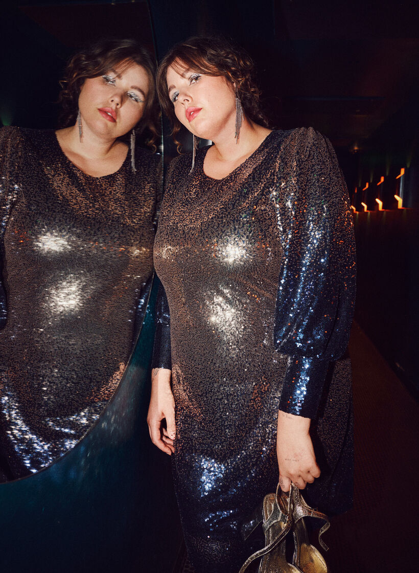 Sequin dress with balloon sleeves, Evening Blue Cobber, Image image number 0