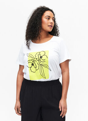 Cotton T-shirt with a motif, B. White w. Sulphur, Model image number 0