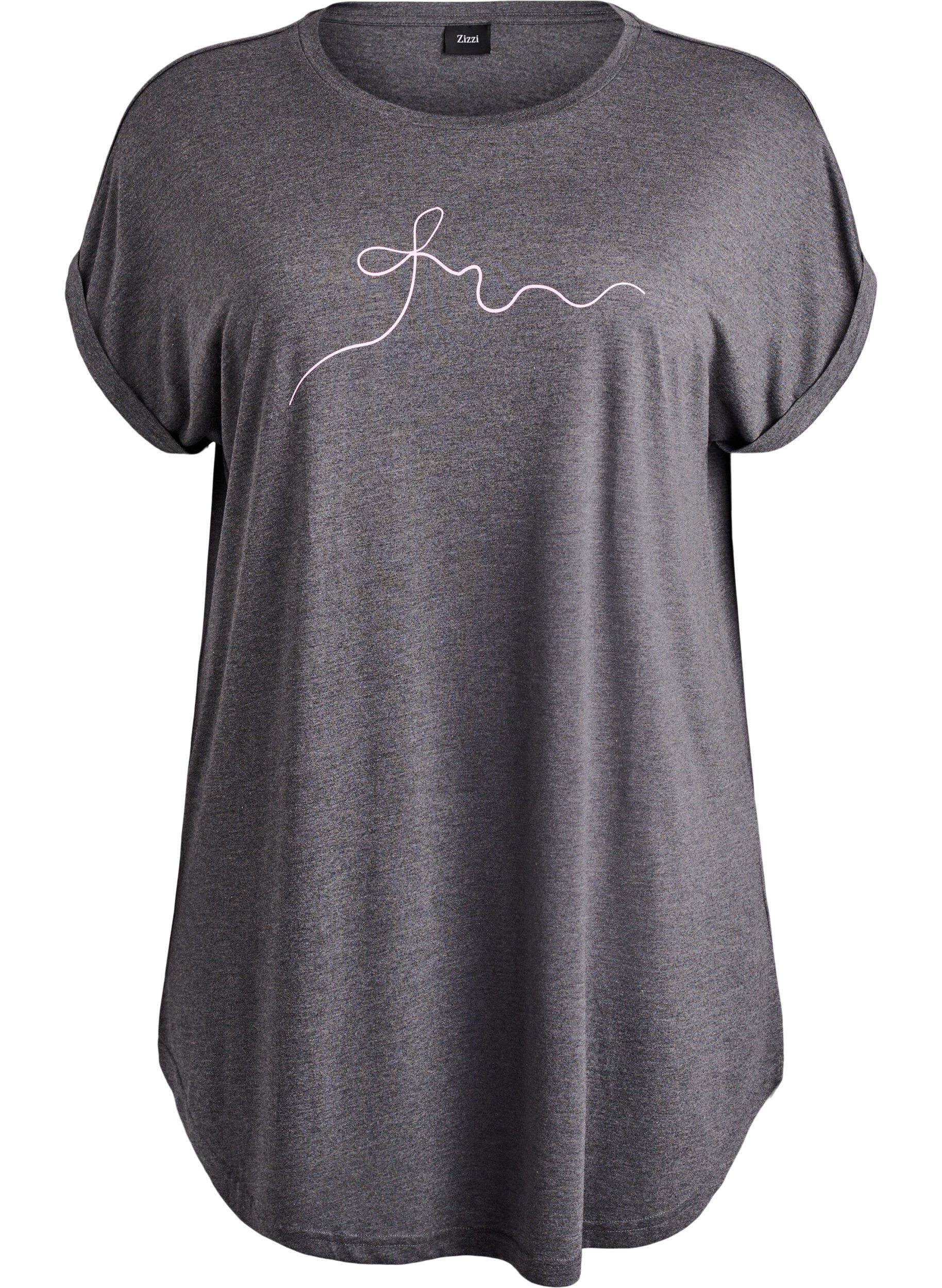ZizzifashionShort sleeve nightgown with text print, Black, Packshot image number 0