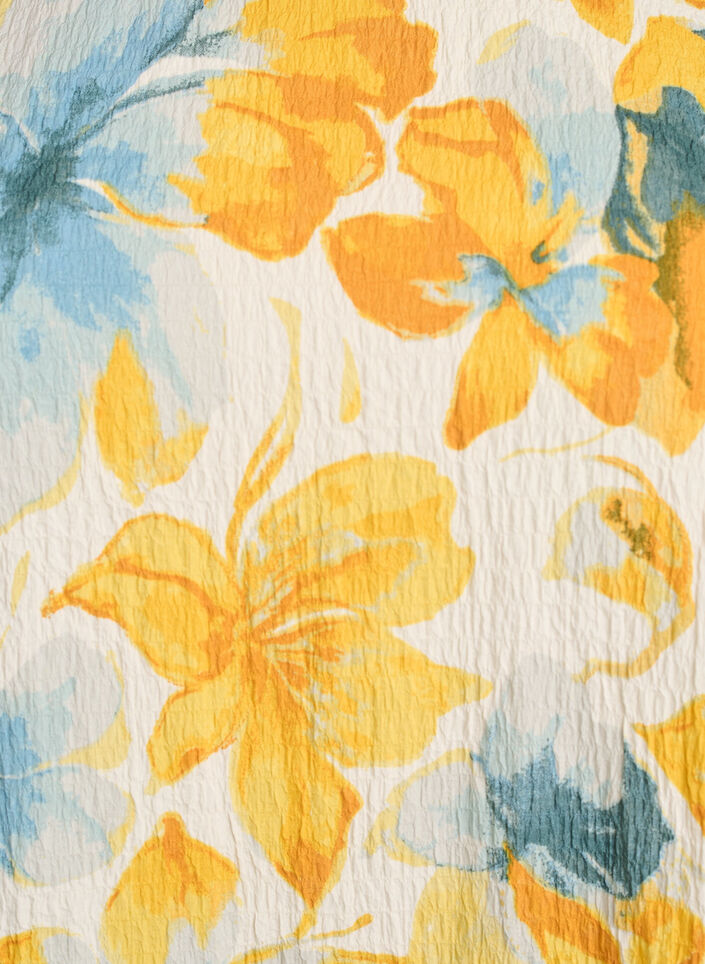 Short dress with a crinkled texture and short sleeves, Yellow, Packshot image number 2