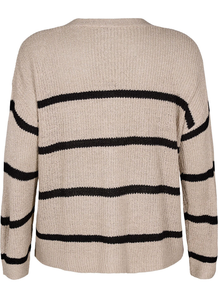 FLASH - Knitted cardigan with stripes and buttons, Beige, Packshot image number 1