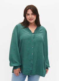 Long-sleeved shirt blouse in viscose, Sea Pine, Model