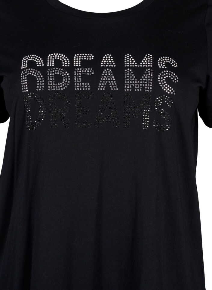 Cotton t-shirt with rhinestone motif, Black w. Dream, Packshot image number 2