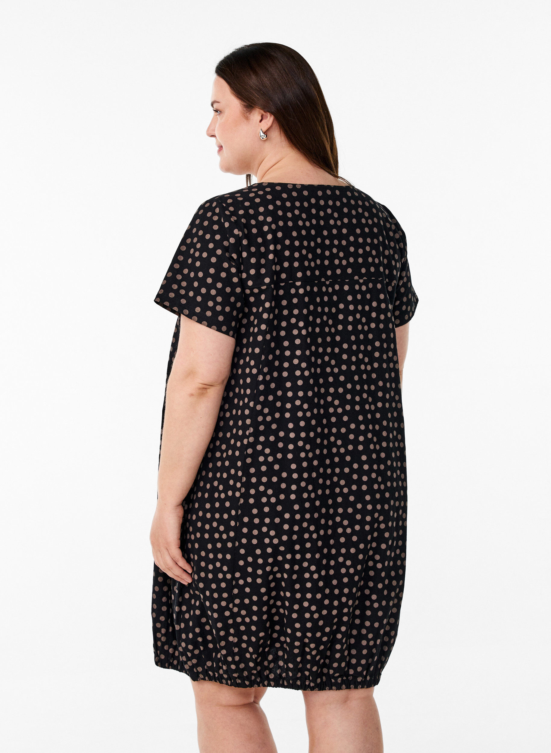 ZizzifashionShort-sleeved cotton dress with print, Brown, Model image number 2