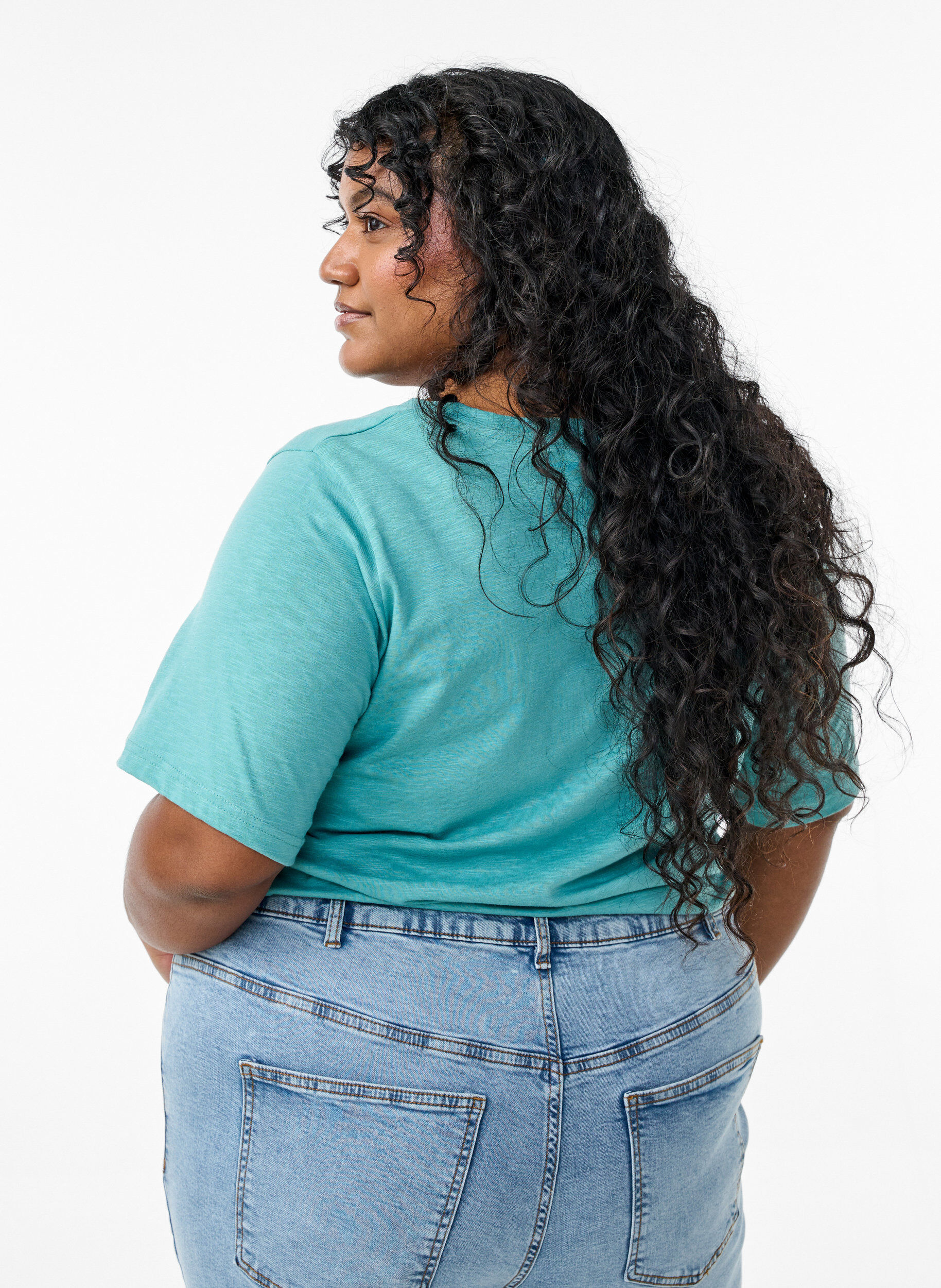 Zizzifashion Short sleeve basic t-shirt with v-neck, Blue, Model image number 2