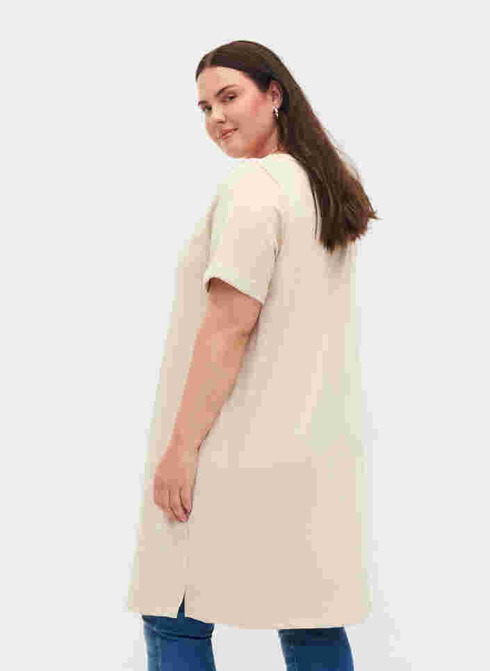 Sweater dress with short sleeves and slits, Pumice Stone, Model