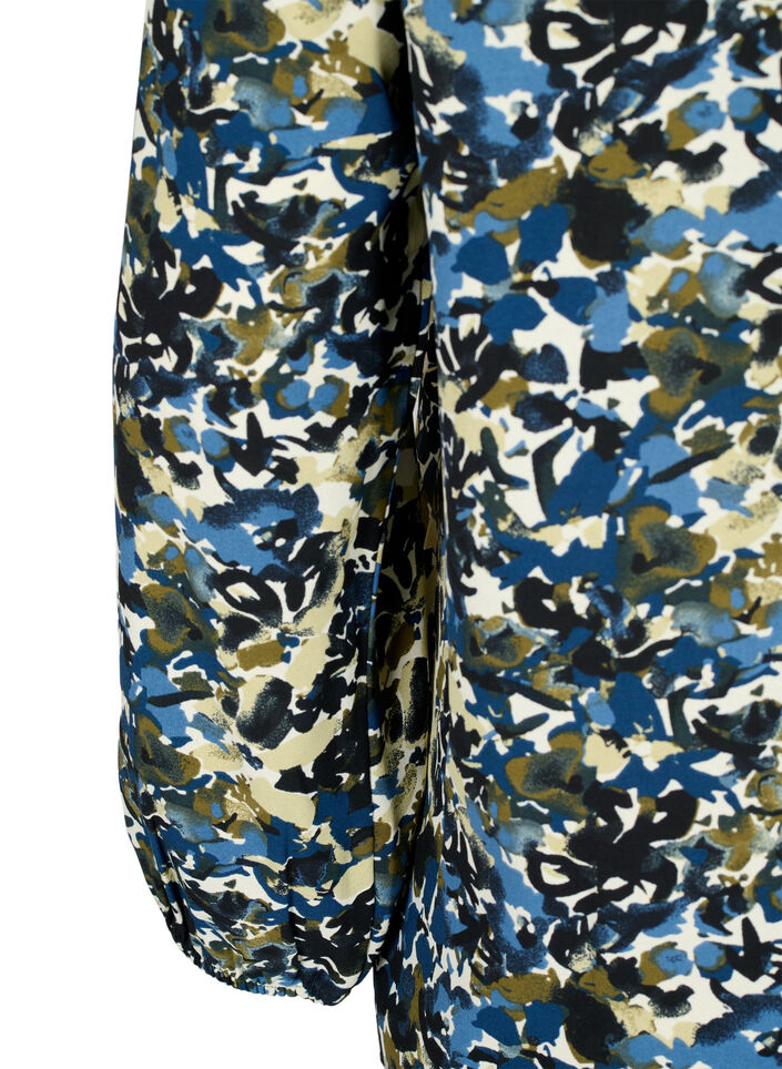 Blouse with puff sleeves, Blue Green AOP, Packshot image number 3