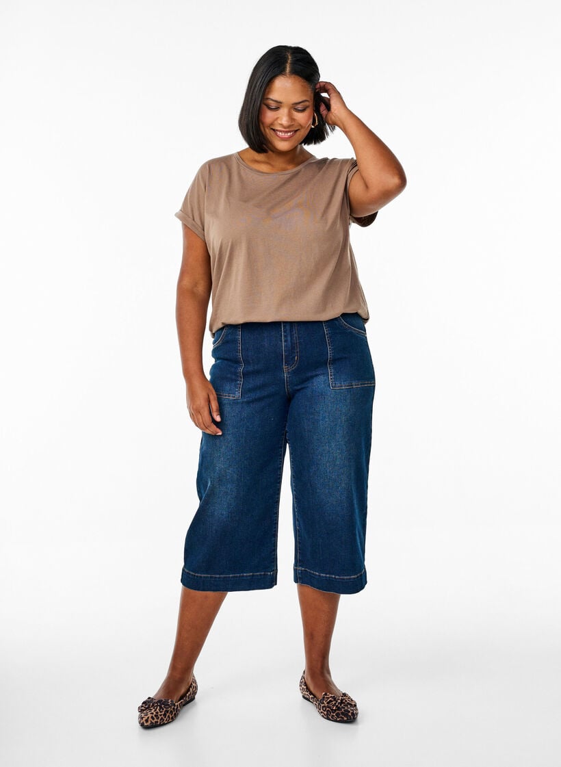 Short sleeve cotton blend T-shirt, Brown, Model image number 1