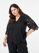 Lace blouse with V-neck and 1/2 sleeves, Black, Model image number 0