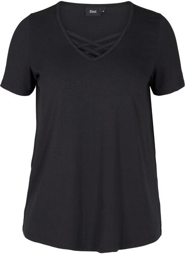 Short sleeve t-shirt with v-neckline, Black, Packshot image number 0