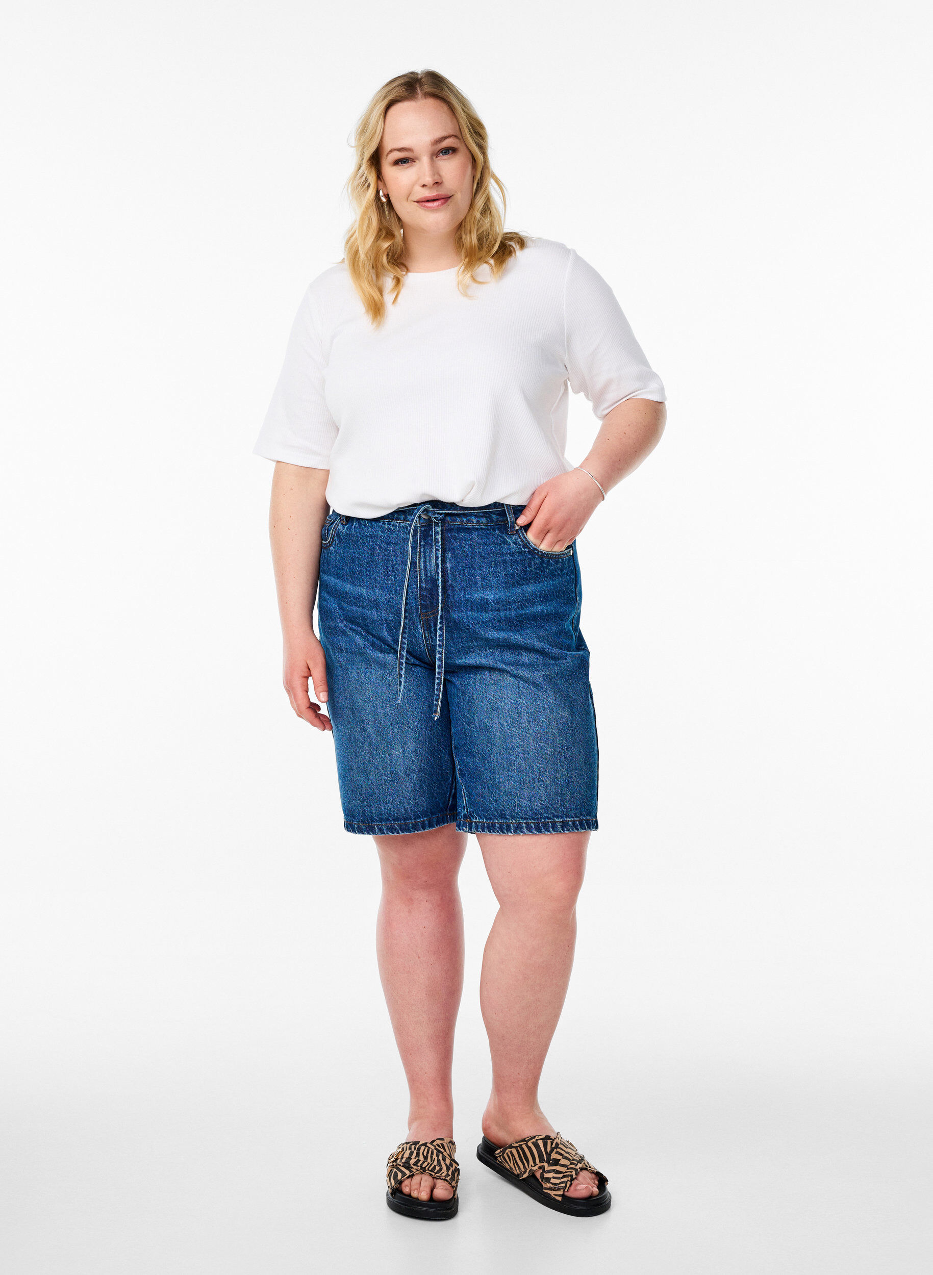 ZizzifashionRibbed jersey blouse with short sleeves, White, Model image number 1