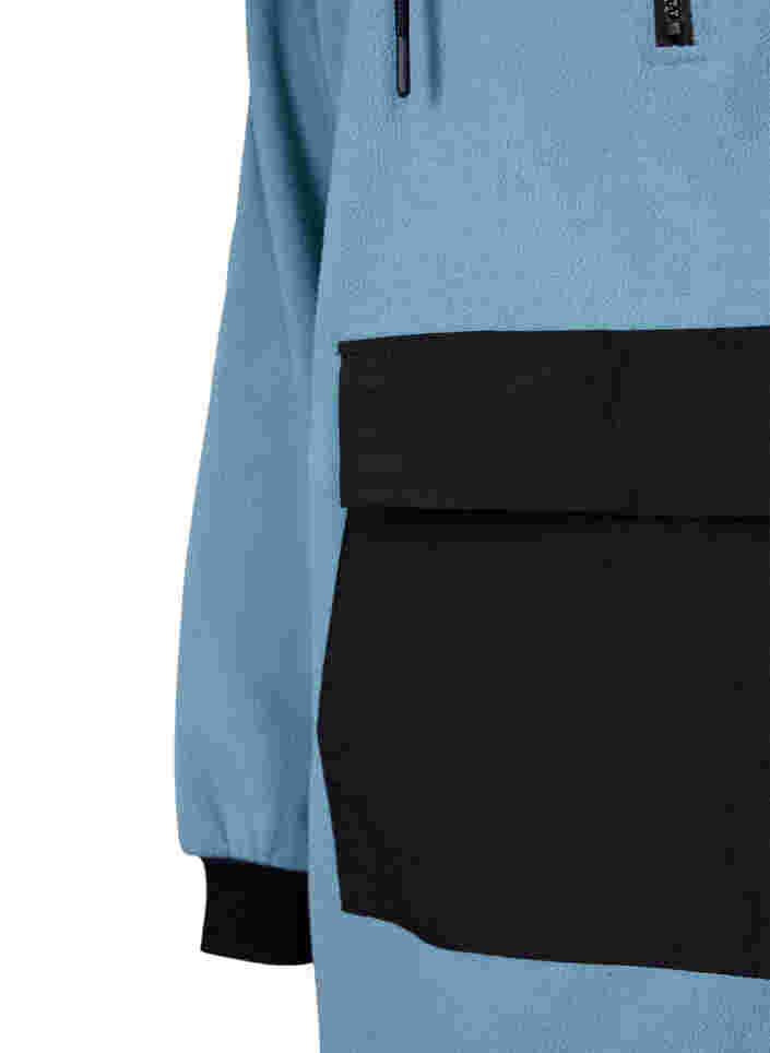 Long fleece anorak with zip, Smoke Blue w. Black, Packshot image number 2