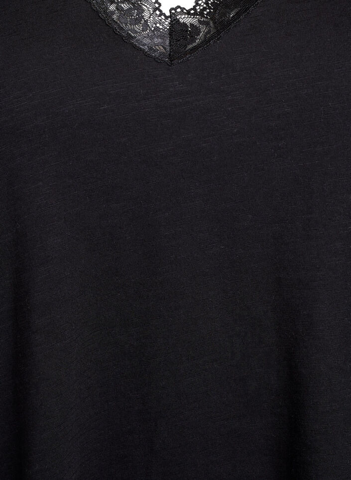 T-shirt with lace trim, Black, Packshot image number 2