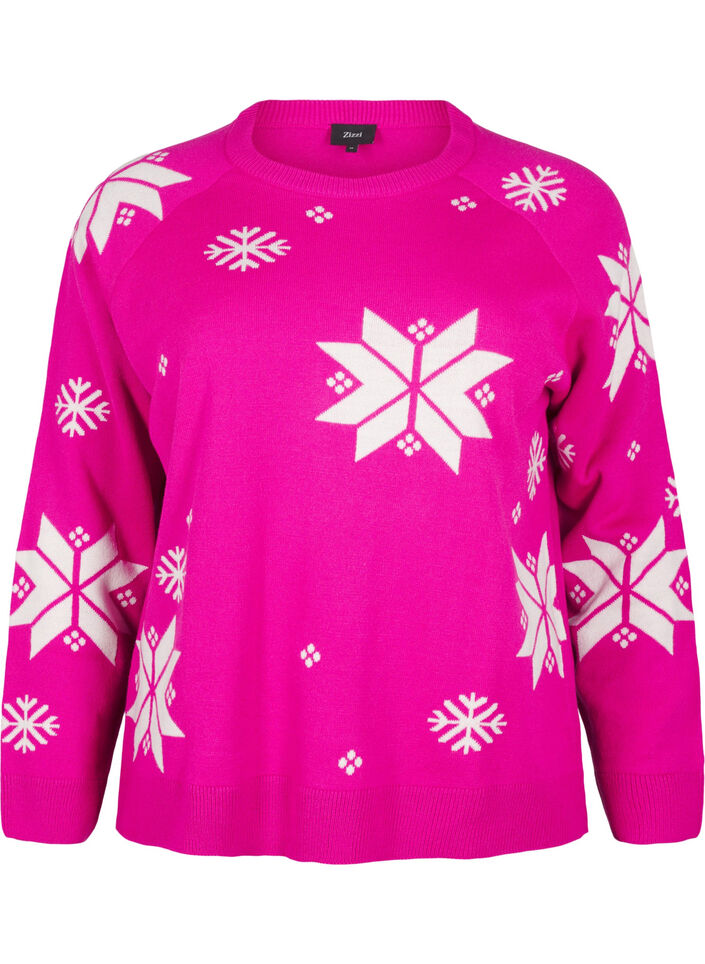 Knitted jumper with snowflakes, Pink, Packshot image number 0