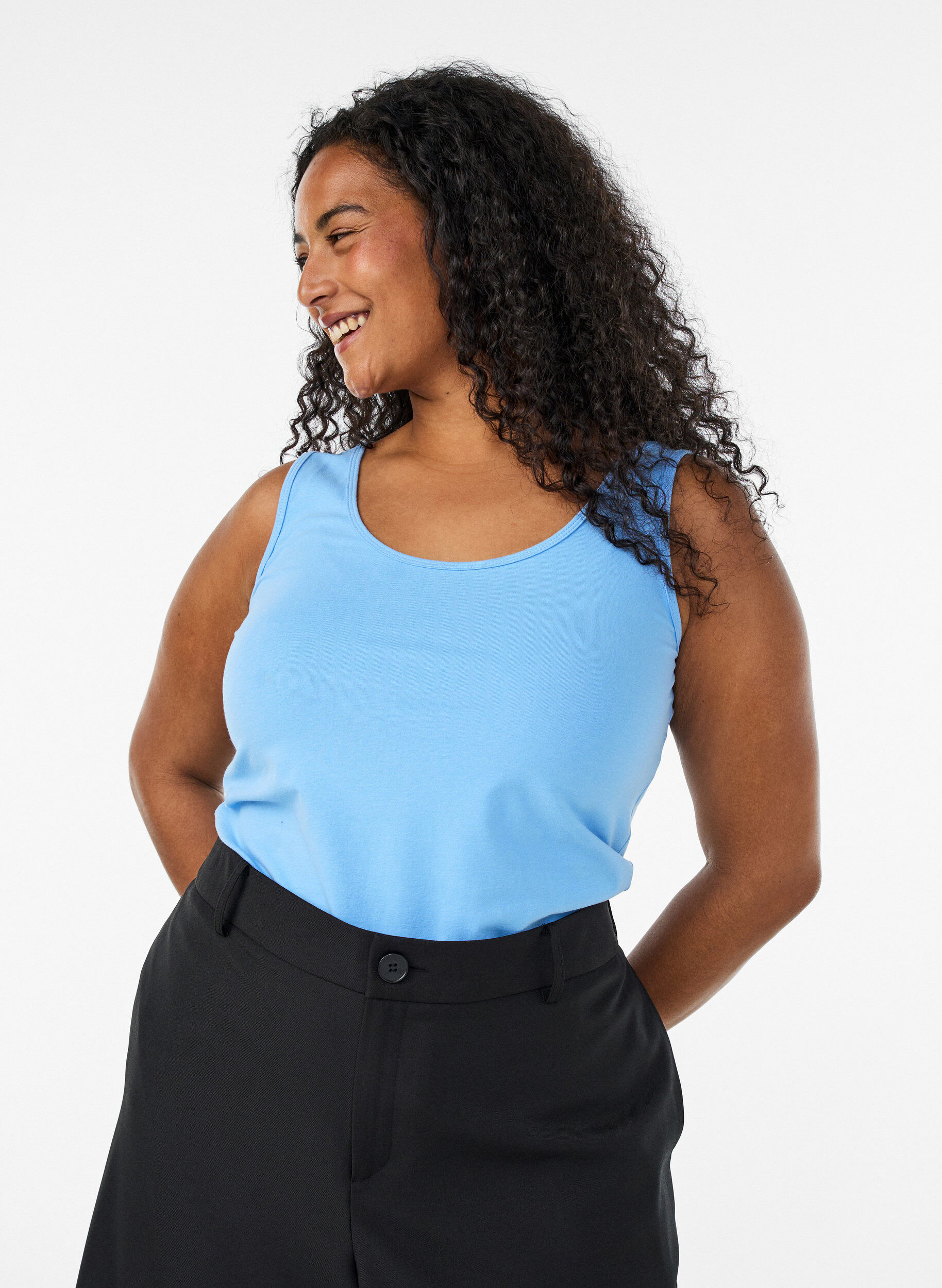 Solid color basic top in cotton, Light Blue, Model