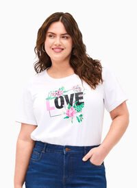 FLASH - T-shirt with motif, Bright White Love, Model