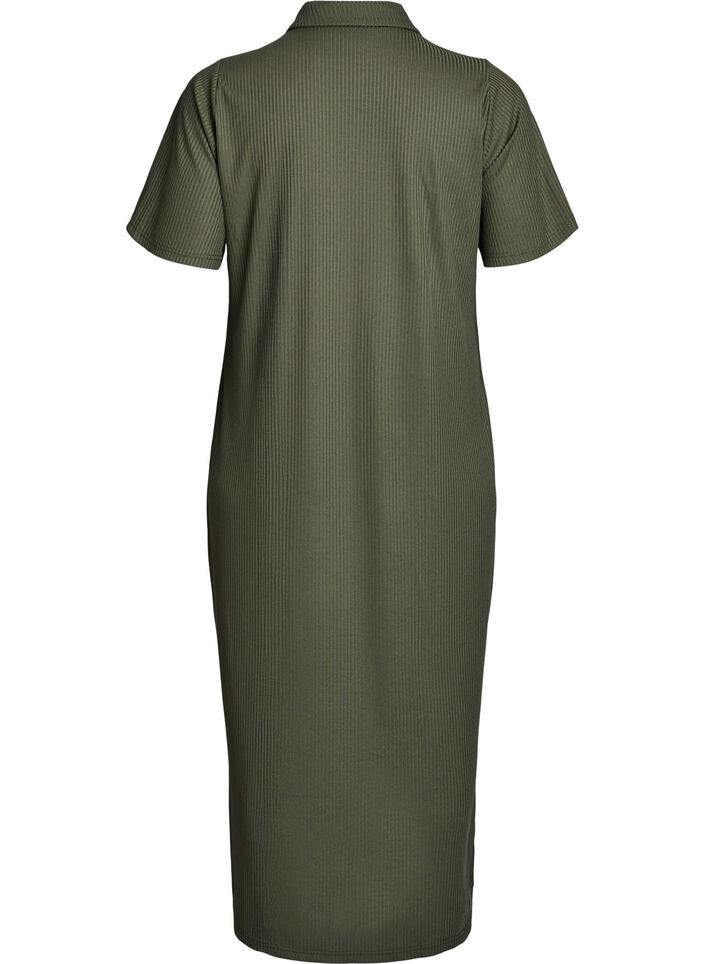 Maxi dress in jersey with collar and short sleeves, Green, Packshot image number 1