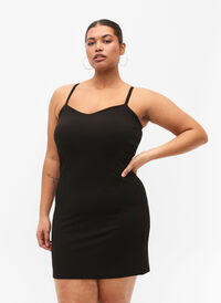 Ribbed slip dress, Black, Model
