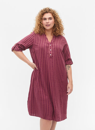 Striped cotton dress with 3/4 sleeves, R. Rose/D. P. Stripe, Model image number 0