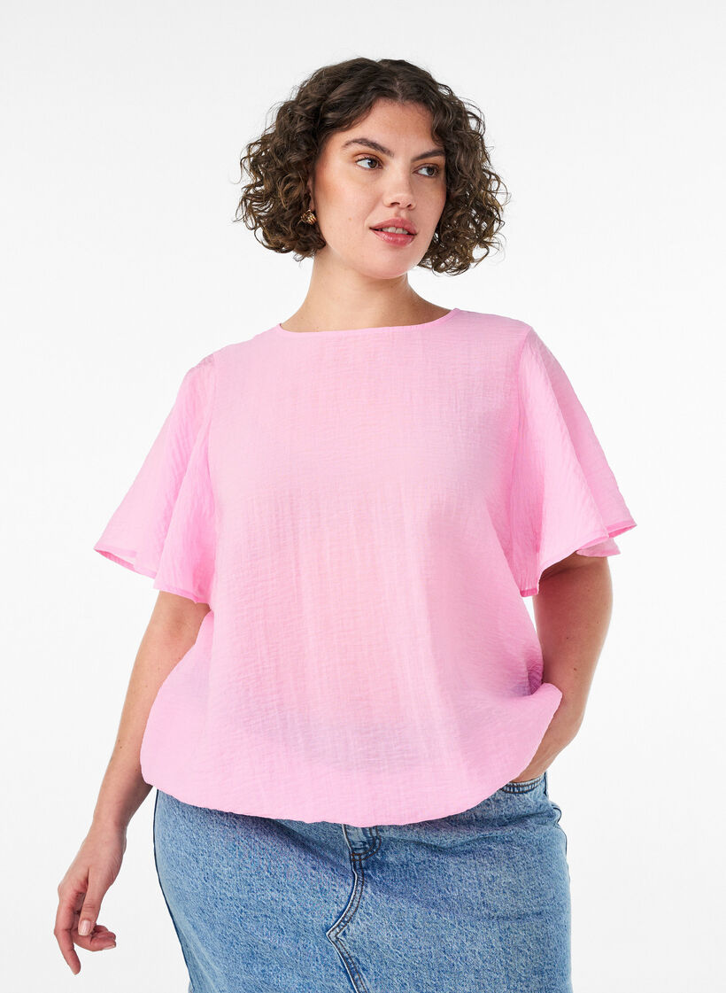 Blouse with balloon shape and wing sleeves, Pink, Model image number 0