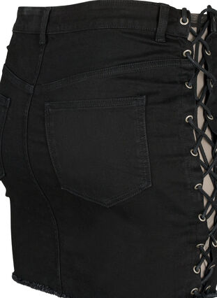 Short denim skirt with lace-up details, Black, Packshot image number 3