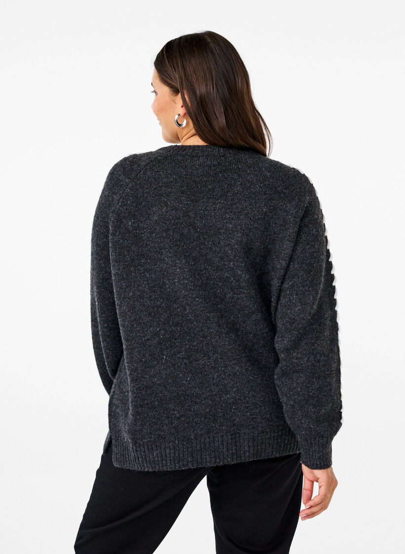 Knitted blouse with stitching, Dark Grey White Mel., Model image number 1