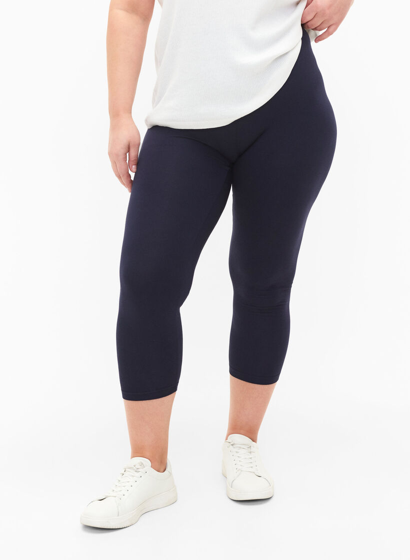 Basic 3/4-length viscose leggings, Blue, Model image number 0
