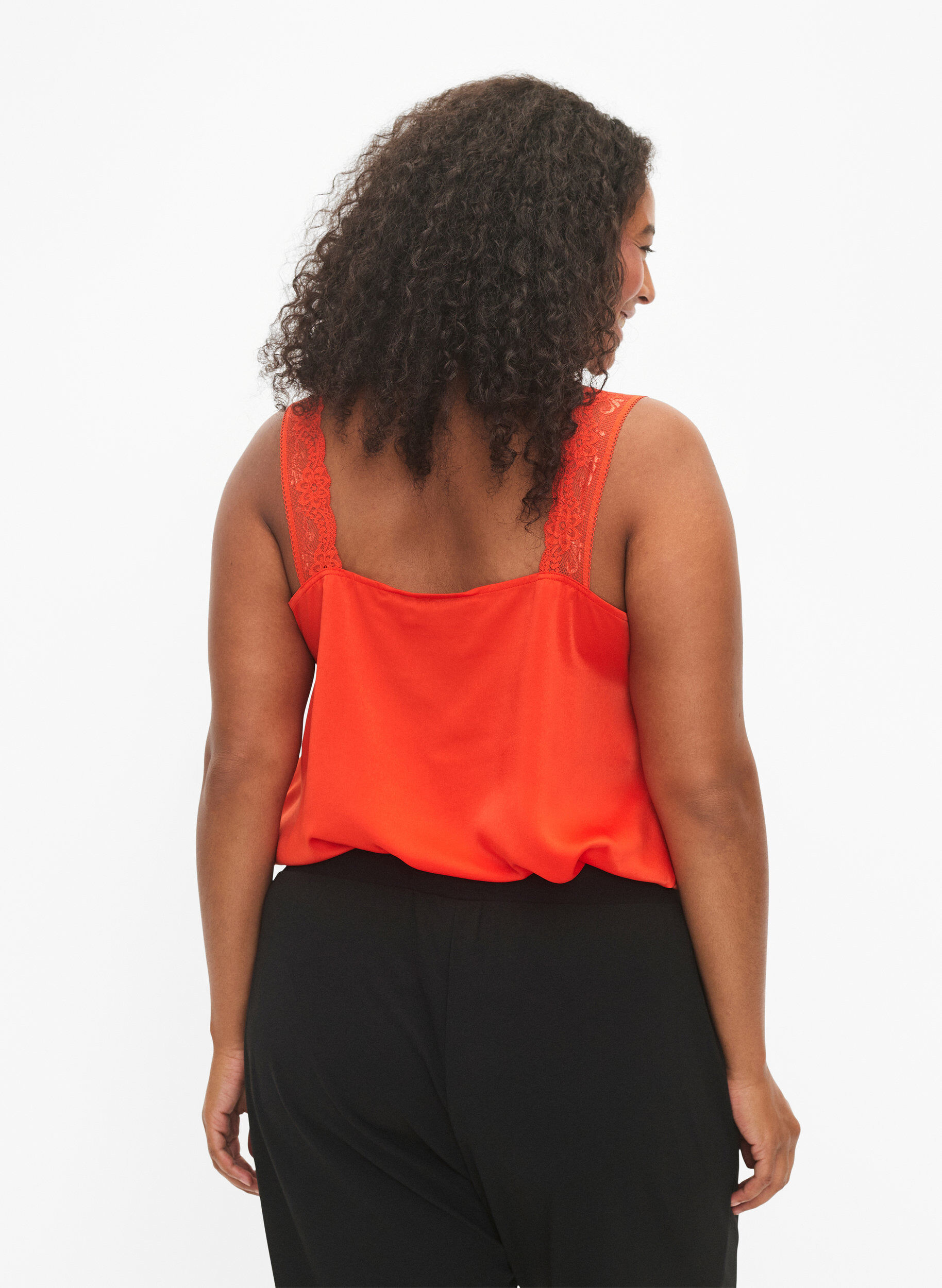 Zizzifashion FLASH - Top with v-neck and lace edge, Orange.com, Model image number 1