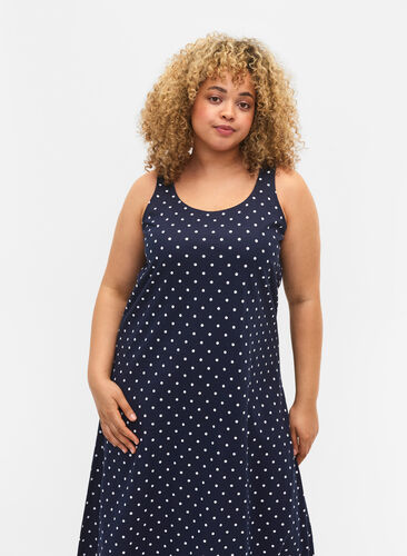 Sleeveless cotton dress with a-shape, Night Sky AOP, Model image number 2