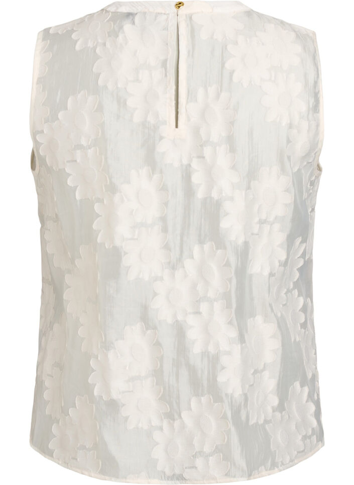 Sleeveless top in jacquard with a floral texture, Vanilla, Packshot image number 1