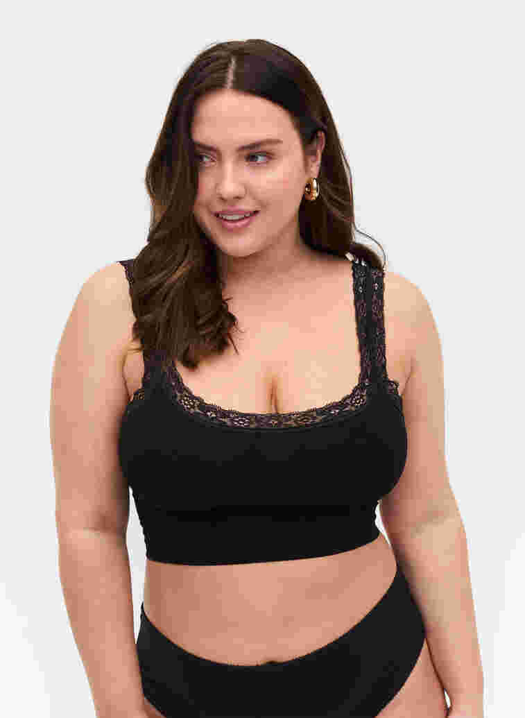 Soft bra with lace, Black, Model image number 0