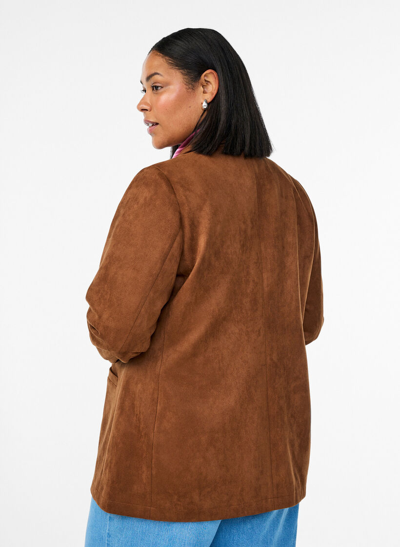 Faux suede blazer, Brown, Model