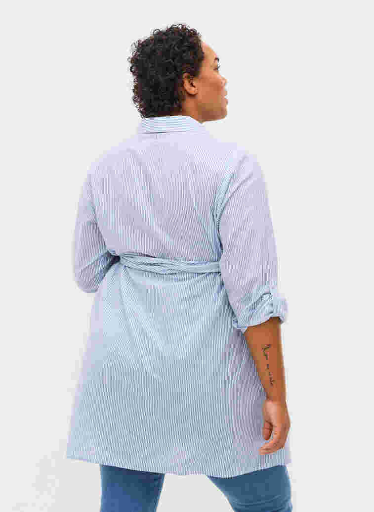 Cotton maternity shirt dress, Blue Stripe, Model